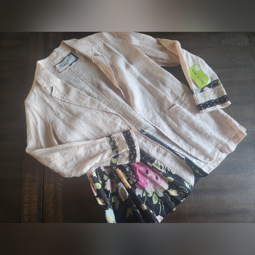 NWT Upcycled Shari B Green Floral Pink Blazer Sz Sm‎